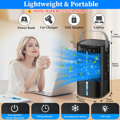 Upgraded Portable Air Conditioners- Evaporative Air Cooler,Portable AC with 3 Wind Speed & Mist, Mini Cooling Fan Personal Air Conditioner with 7 Night Light & 2-4H Timer for Bedroom Office Home-Black