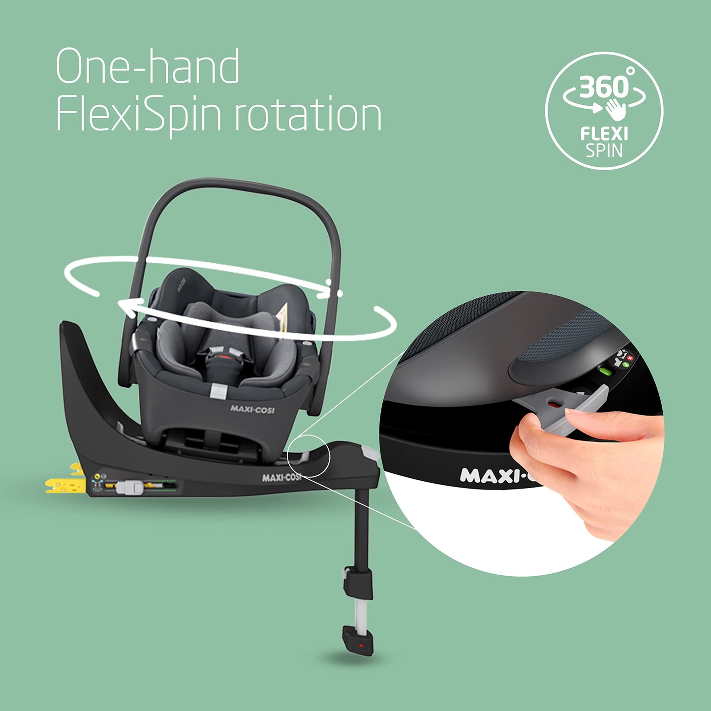 Maxi-Cosi FamilyFix 360 i-Size Base, Rotating Car Seat System, 360 Swivel ISOFIX Base, 0-4 Years (40-105 cm), One-Hand FlexiSpin Rotation, TravelSafe Rotation Control, Click & Go, Black