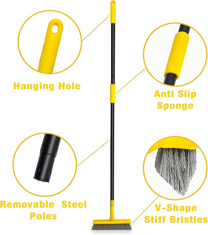 2 in 1 Grout Brush with 49.6" Long Handle, Swivel Grout Cleaning Brush V-Shape