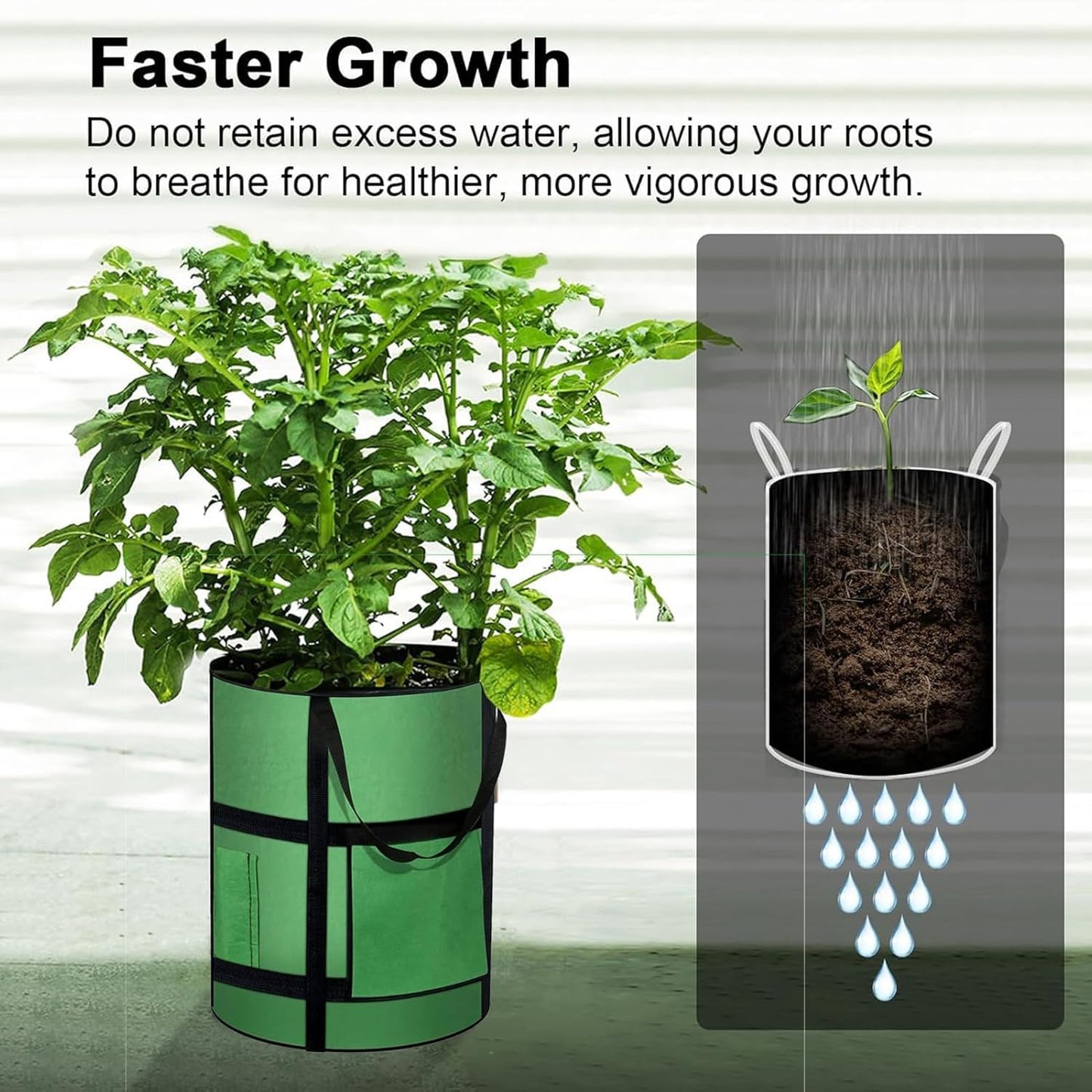 MEKOLIFE 7 Gallon Potato Grow Bags with Viewing Window, 300G Nonwoven Garden Planting Pots, Heavy-Duty Surround Handles for Gardening Supplies (2Pack Grow Bags)