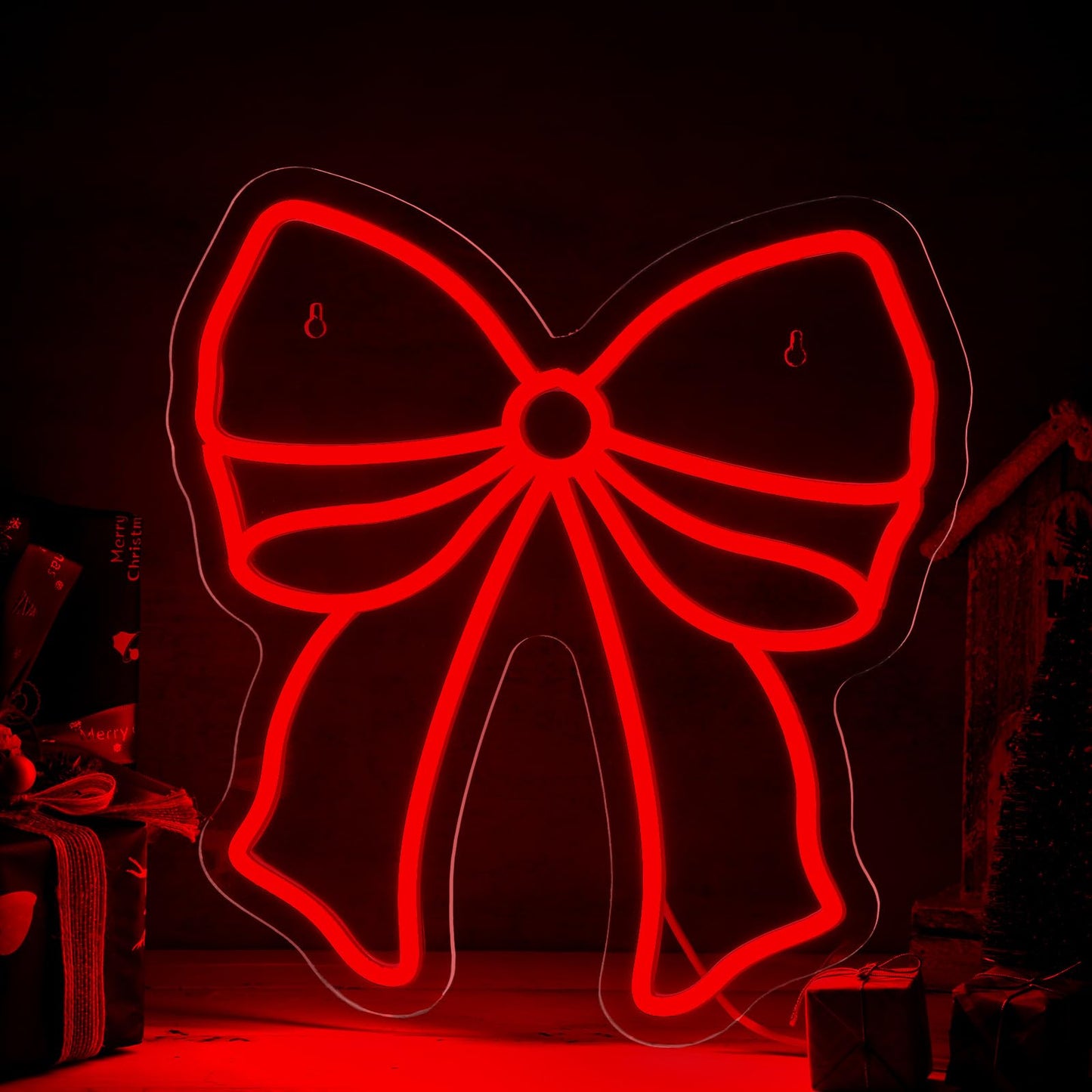 Xuhal Christmas Bow Neon Sign LED Red Bow Light up Sign Christmas Neon Light USB Powered Acrylic Home Wall Decor for Xmas Party Bedroom Living Room Cafe Bar Outdoor Decorations