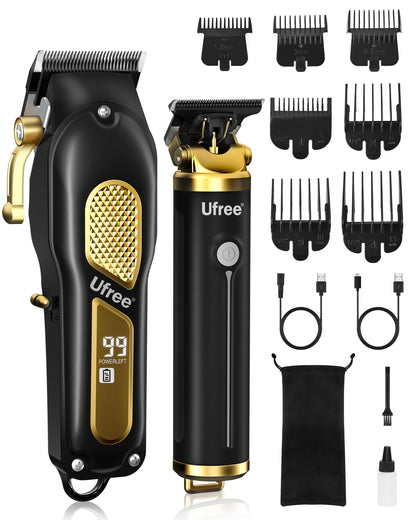 Ufree Hair Clippers for Men, Professional Clippers and Trimmers Set, Cordless Clippers for Hair Cutting, Beard Trimmer, Barber Clippers, Rechargeable Electric Shaver, Gifts for Men, Black Gold