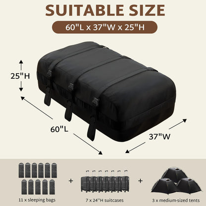 iBirdie Roof Rack Cargo Carrier 32.1 Cubic Feet, XXL Soft-Shell Rooftop Cargo Box, Waterproof Heavy Duty 1200D for Car with/Without Roof Rack, Includes Anti-Slip Mat, Door Hooks, 60x37x25 inches
