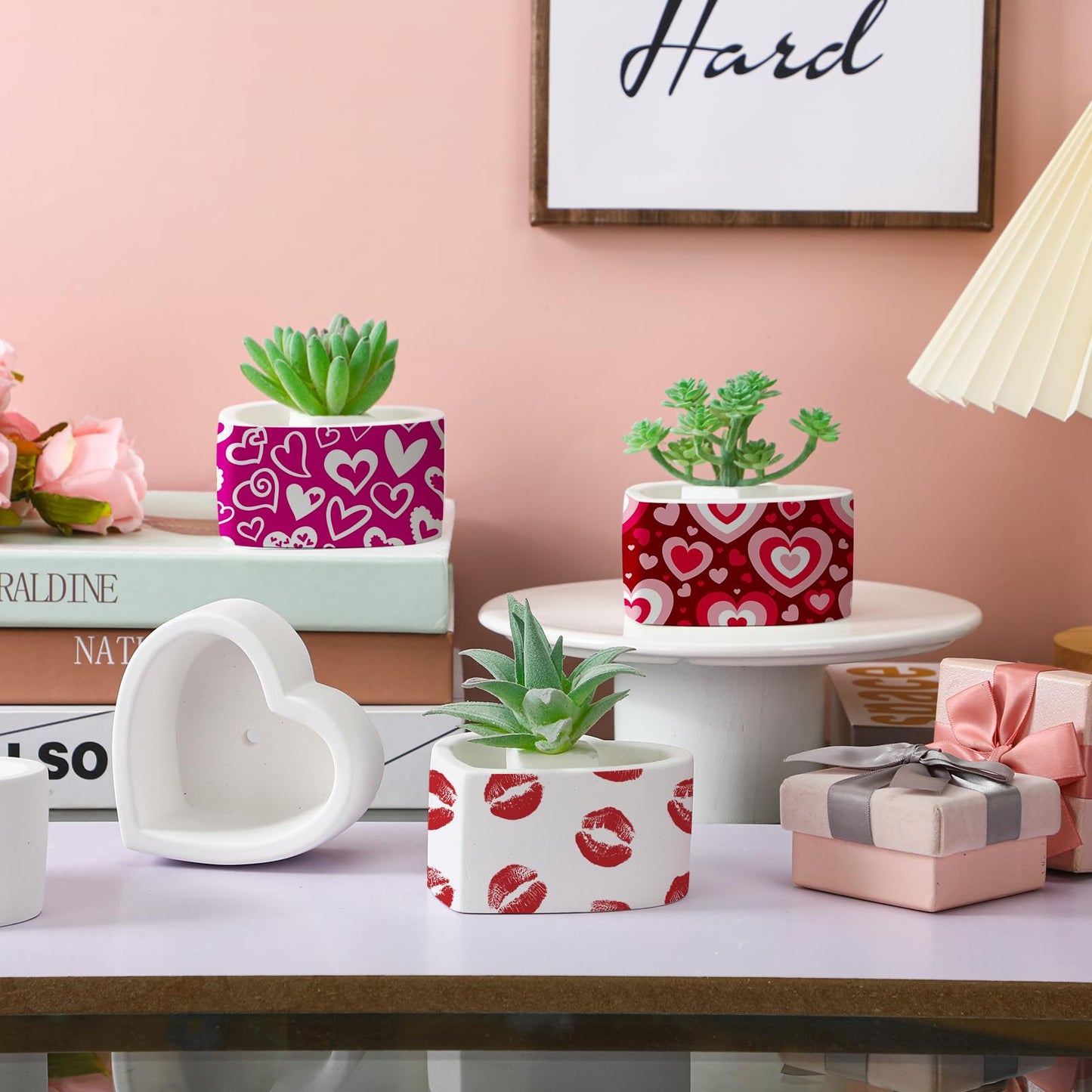 Beeveer 6 Pcs DIY Mother's Day Craft Kits Make Your Own Ceramic Succulent Planters Paintable Heart Shaped Decoration, and Ceramic Succulent Planters Kit for Mother's Day from Daughter So