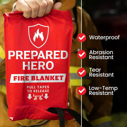 Prepared Hero Emergency Fire Blanket - 12 Pack - Fire Suppression for Kitchen, 39” x 39” Fiberglass Fire Blanket for Home
