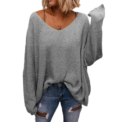 BZB Women's V Neck Long Sleeve Knit Loose Oversized Pullover Sweater Top