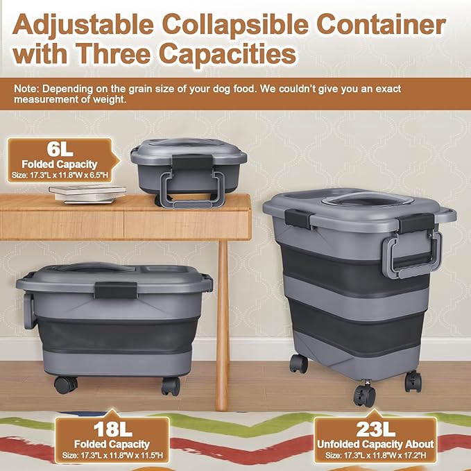 Dog Food Storage Container，2 Pack 25 lbs Airtight Collapsible Cat Food Storage