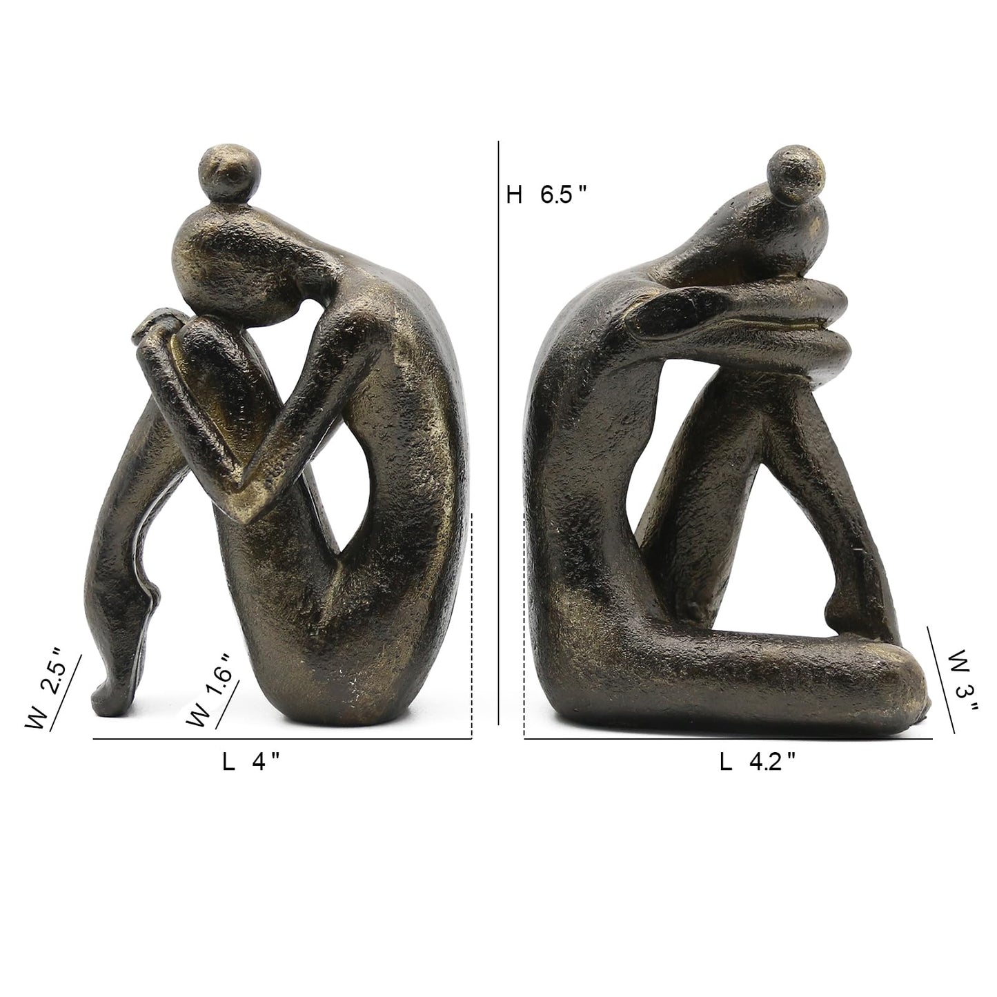Lukitas Unique Decorative Girl Thinker Bookends, Non-Slip Book Holder, Home Office Bookshelf Decor, Creative Desktop Ornaments for Study Room Hotel Shelves, Resin, 1Pair/2Piece 6.5''