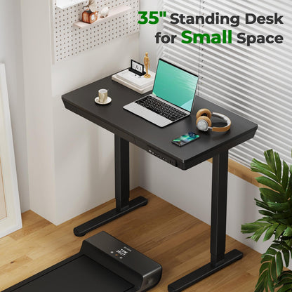 JYLH JOYSEEKER Electric Standing Desk with Drawer, 35" x 20" Whole Piece Tabletop Small Sit Stand Table, Height Adjustable Desk with Storage & USB Ports, Quick Install Home Office Computer Desk, Black