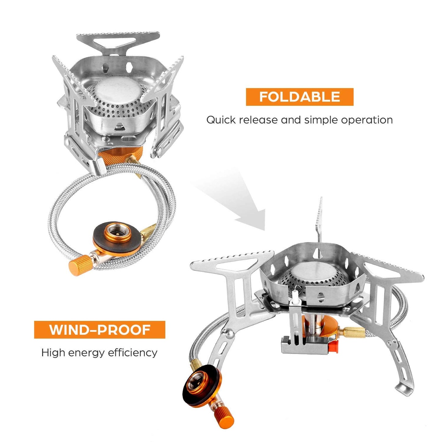 Odoland Bundle - 2 Items 3500W Windproof Camp Stove and Portable 2 Burner Camping Stove