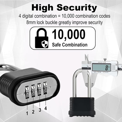 4 Digit Heavy Duty Combination Lock - 105mm Long Shackle Weatherproof Combination Padlock, Outdoor Combo Lock for Storage Units, Gym Lockers, Fence Gates & Shed Doors - Black (2pcs, Long Shackle)