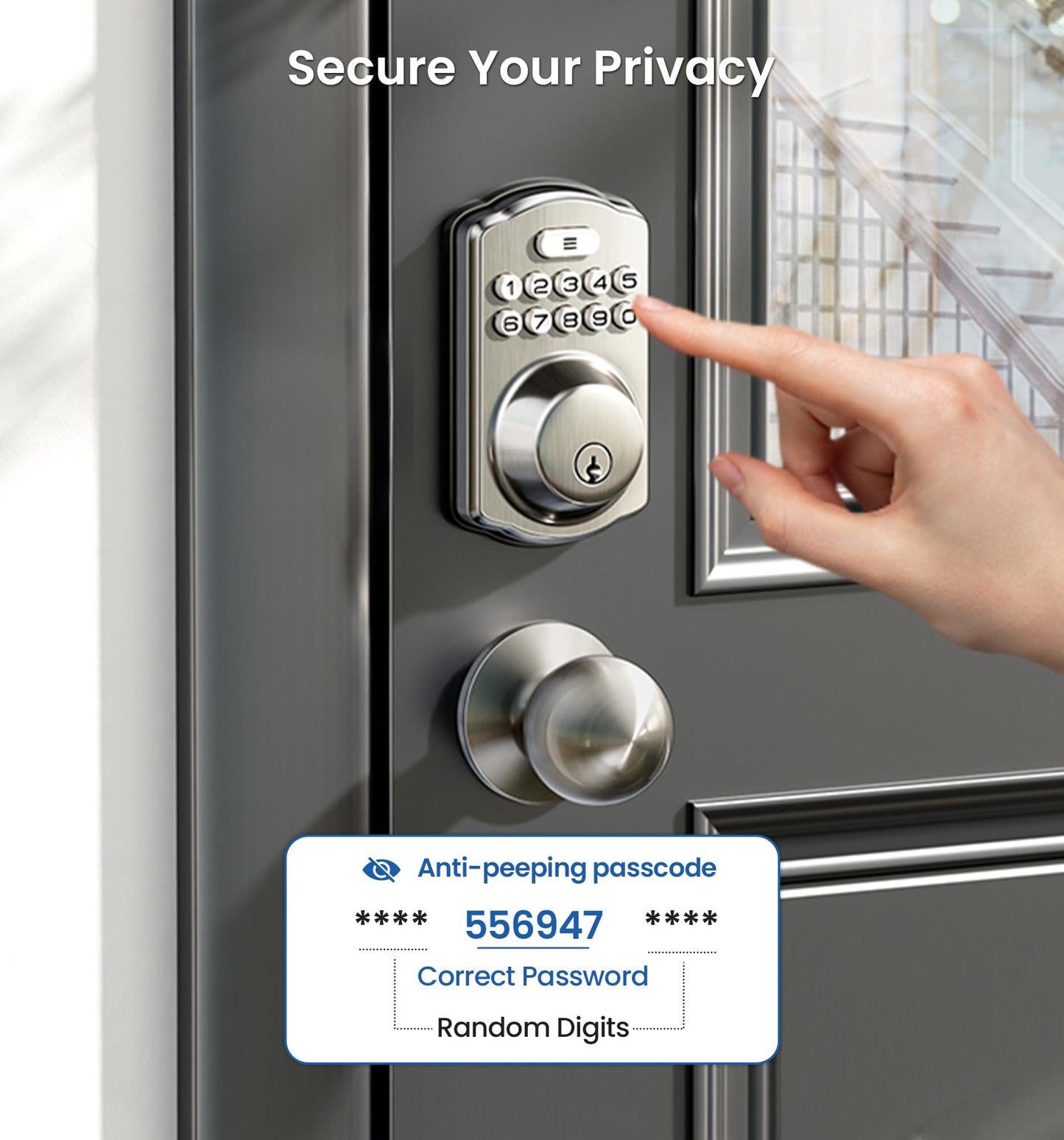 Veise Keyless Entry Door Lock with 2 Knobs, Electronic Backlit Keypad Deadbolt with Handle Set, Auto Lock, One-time Codes, Smart Deadbolt for Front Door, Easy Installation, Matte Black