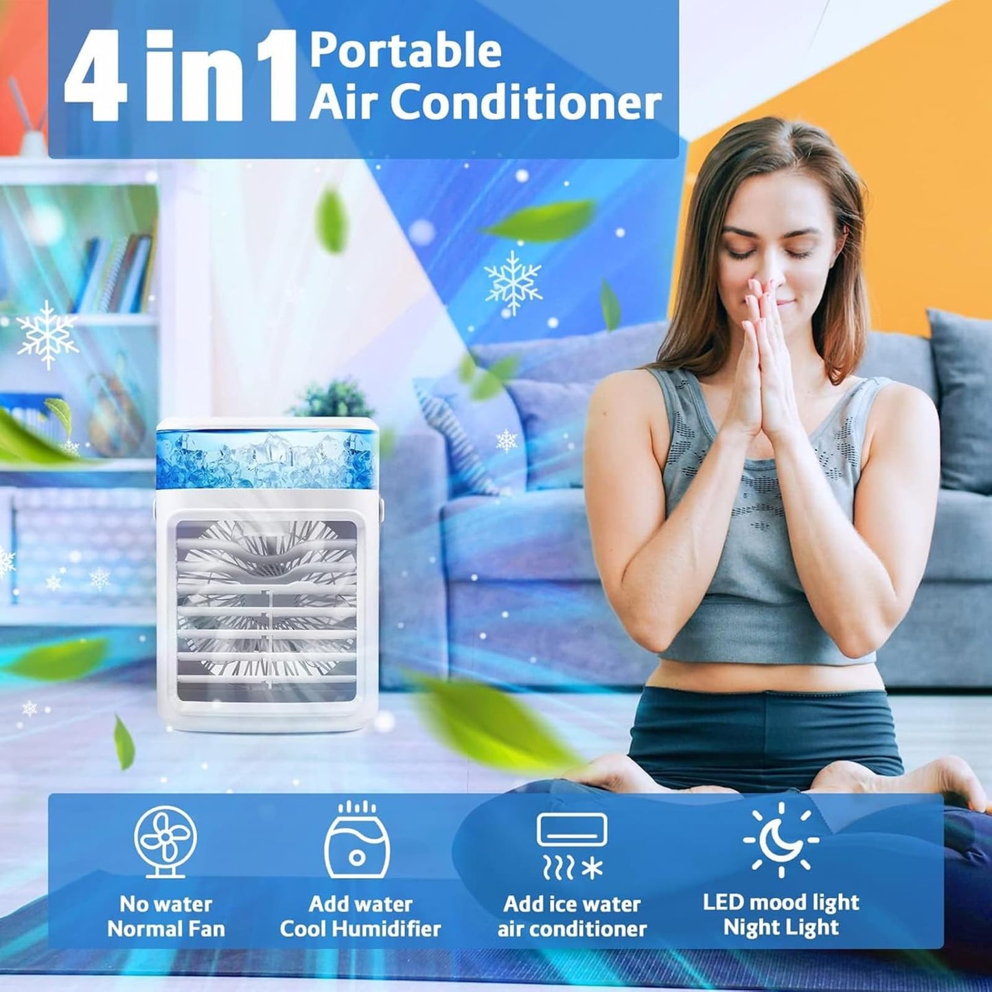 Portable Air Conditioner, 3 Speeds Personal Evaporative Air Cooler with 2/4H Timer, 450ml Rechargeable Mini Air Conditioner, Quiet Portable AC Unit Fan for Office Desk Home Bedroom Camping Car
