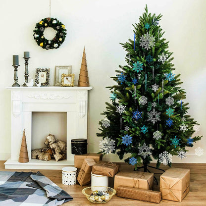 YUJUN 56PCS Christmas Snowflakes Crystal Decorations Winter Blue Snowflakes Christmas Tree Icicle Drops Ornaments Hanging Chandelier Pendants Beads for Xmas Winter New Year Wedding Party Decor