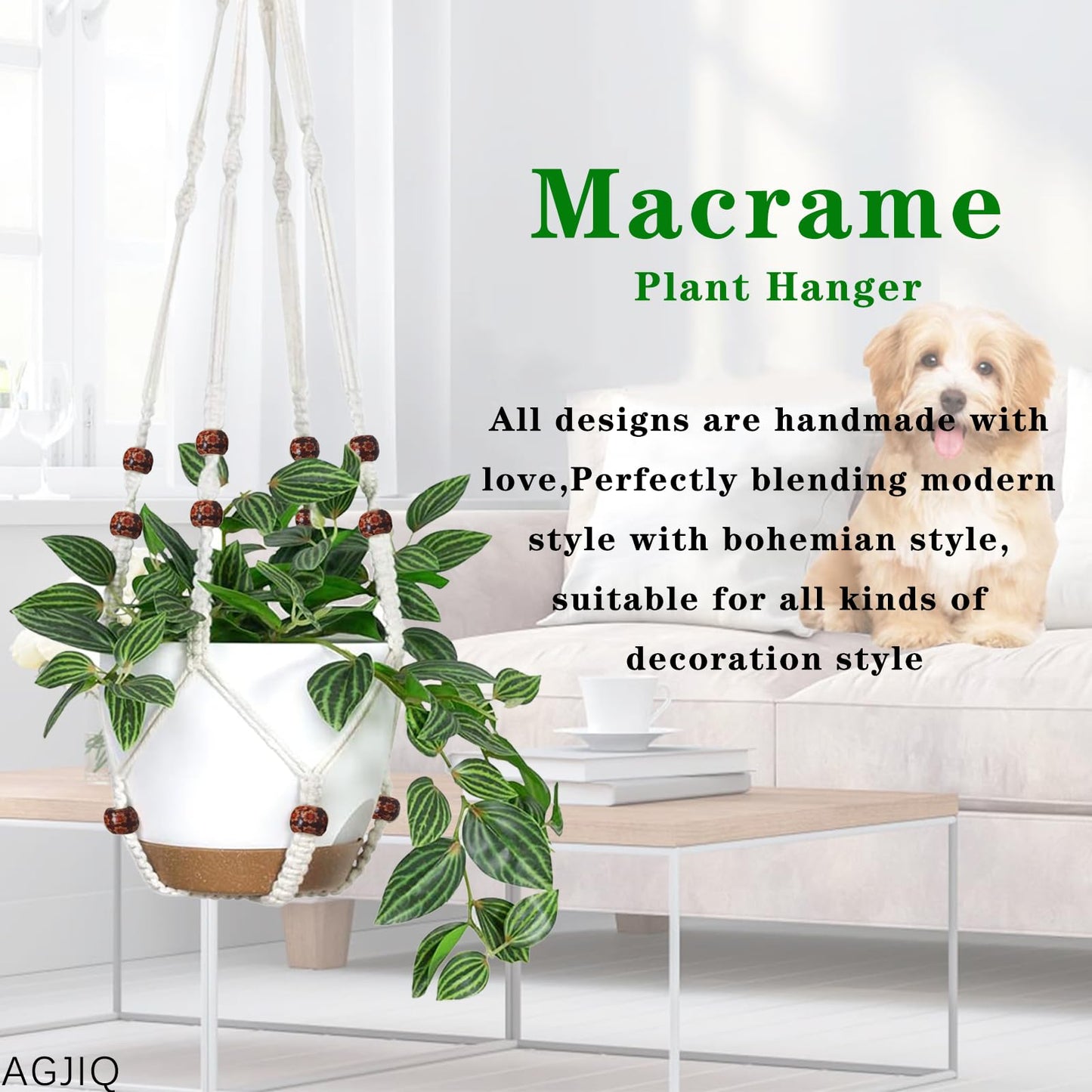 43 Inch Macrame Plant Hanger Large,Heavy Duty Indoor Hanging Plant Holder for Plants Pots Hangers for Live Plants,Outdoor Garden Home and Boho Wall Home Ceiling Decor,2 Set(Planter Pot Not Included)