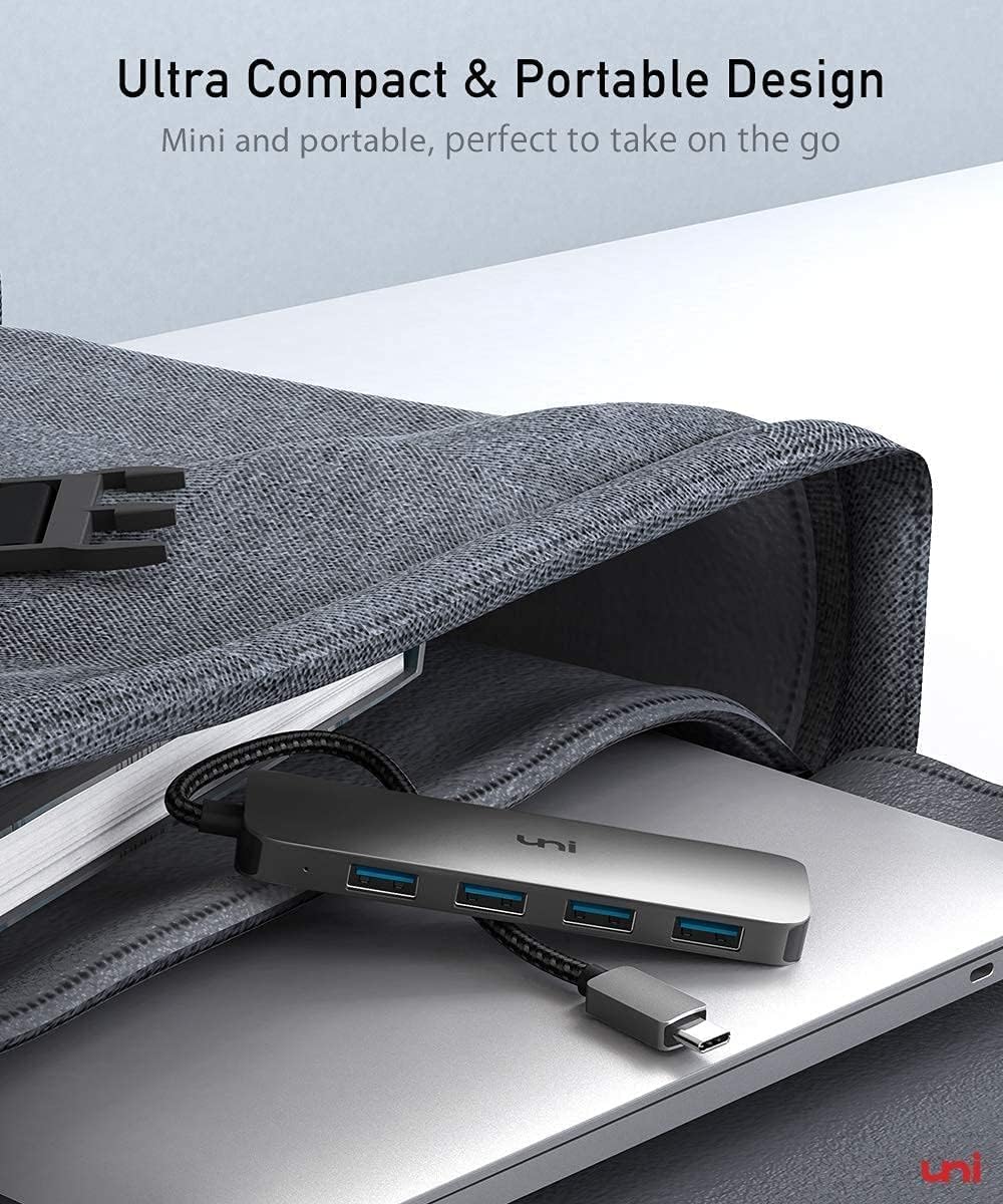 uni USB C Hub, USB Type C to 4-Port USB 3.0 Adapter, [5Gbps, Aluminium, Nylon] Ultra Slim USB Hub USB C to USB, Thunderbolt 3 Data Hub for MacBook Pro/Air iPad Pro XPS Chromebook iPhone15 Pro Galaxy