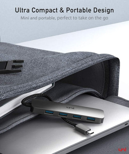 uni USB C Hub, USB Type C to 4-Port USB 3.0 Adapter, [5Gbps, Aluminium, Nylon] Ultra Slim USB Hub USB C to USB, Thunderbolt 3 Data Hub for MacBook Pro/Air iPad Pro XPS Chromebook iPhone15 Pro Galaxy