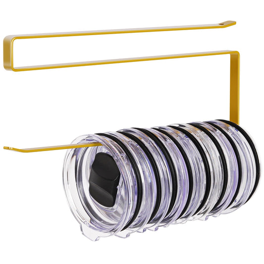 Tumbler Lid Organizer, Horizontal Tumbler Lid Storage Hook Up to 10 Lids, Space Saving Cup Lid Holders Under Cabinet Tumbler Lid Hook for Kitchen Organizer and Storage,Hanging Paper Towel Rack Hanger