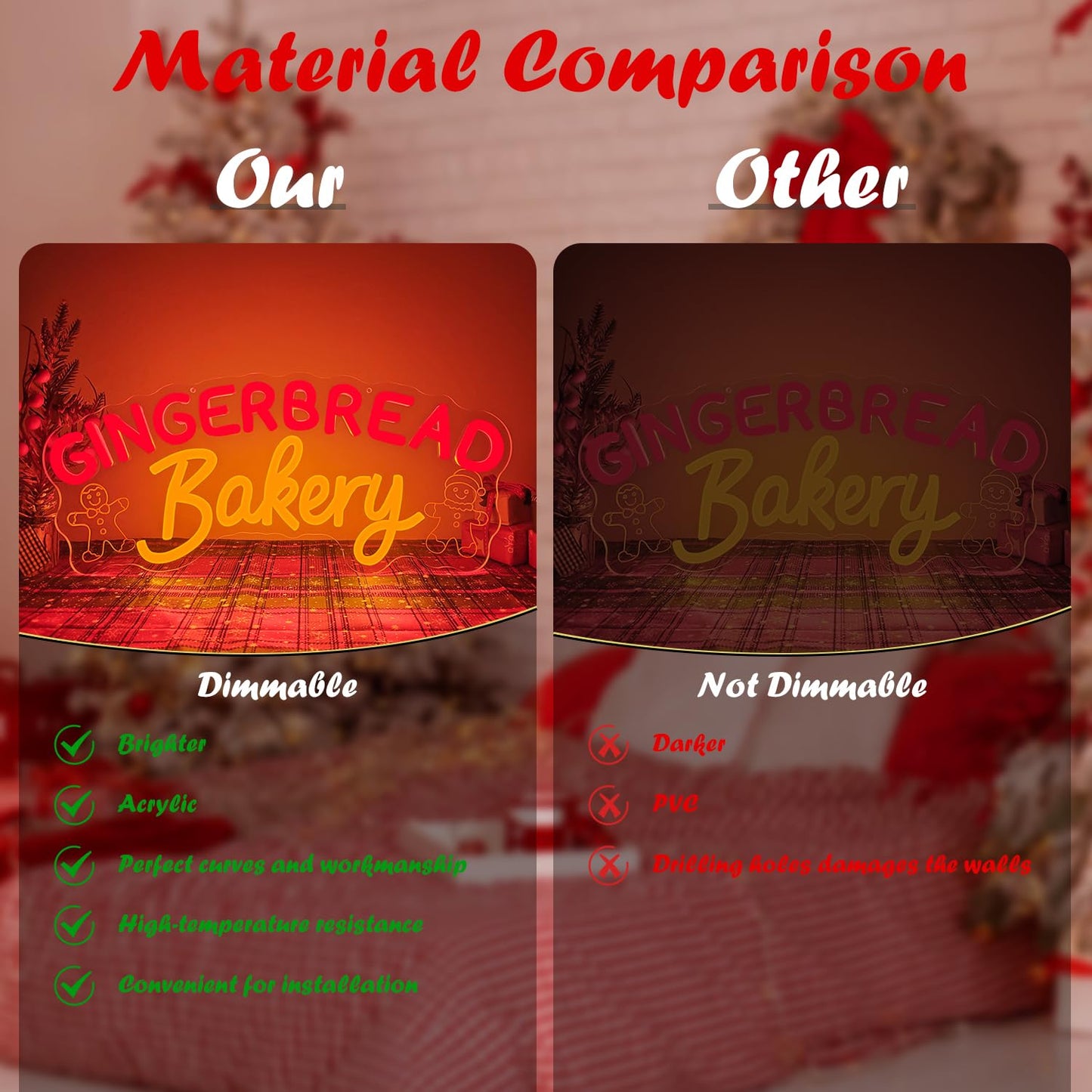 Jeanchrl Gingerbread Bakery Neon Sign Christmas LED Sign for Cafe Shop Kitchen Bedroom Dimmable Christmas Neon Light Decor for Coffee Bar Retro Gingerbread Neon Light Sign Wall Art Gift for Holiday Birthday