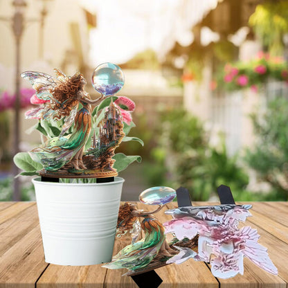 ANNUOZE Fairy Garden Stake Decor, 2D Flat Acrylic Fairy Garden Decor Panel, Elf Yard Sign for Outdoor Indoor Yard Lawn Plants Pots, Fairy Garden Accessories (Fairy with Crystal Ball)