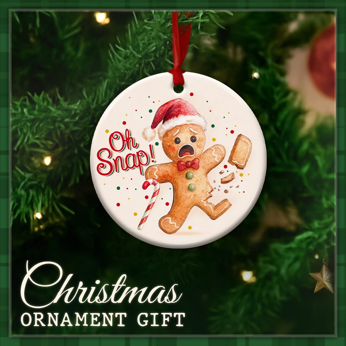 CHOANG Funny Gingerbread Man Ornament - Oh Snap Broken Leg Cookie Ceramic Decoration, Cute Gag Gift for Friends Family, Naughty Christmas Tree Ornament Holiday Humor
