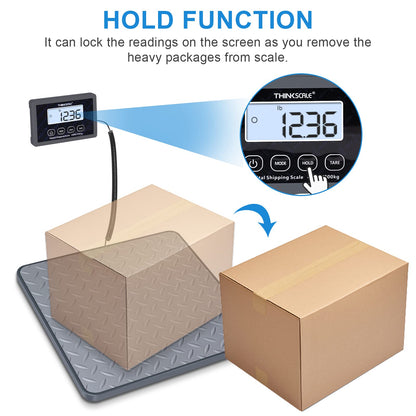 THINKSCALE Shipping Scale, 440 lbs/1 oz Highly Accurate Postal Scale with Hold/Tare/LCD Display, Lightweight Digital Postage Scale for Packages/Luggage/Post Office/Dog, Battery & AC Adapter Included