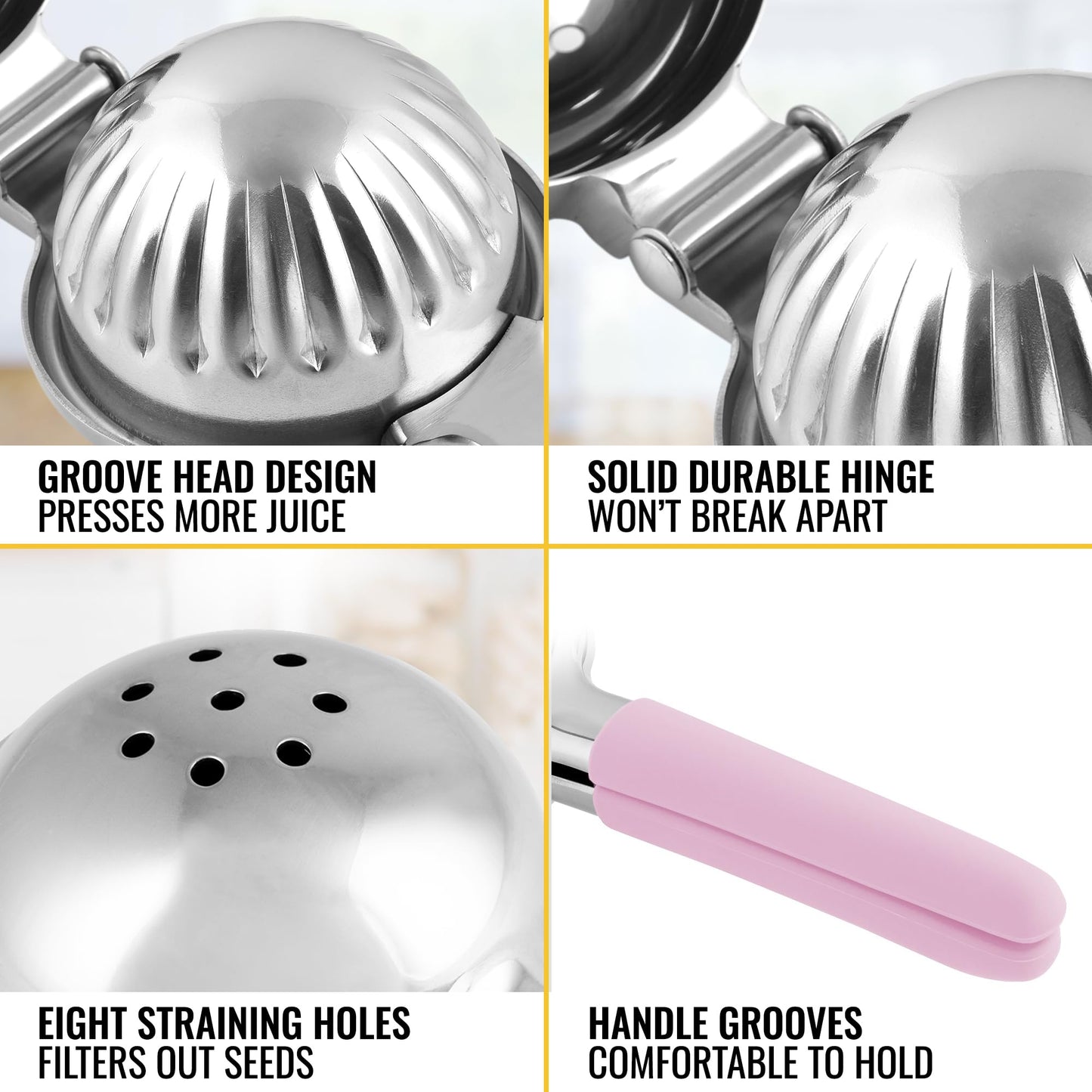 Zulay Lemon Squeezer Stainless Steel with Premium Heavy Duty Solid Metal Squeezer Bowl (Black Grip, Large)