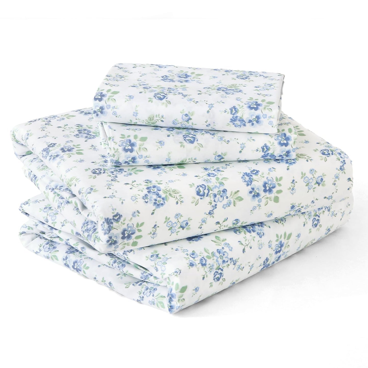 MUXHOMO Full Size 4 Piece Sheet Set, Soft Breathable Bed Sheet Set for Bedroom with Deep Pocket Up to 16", Wrinkle-Free & Cooling Bedding for Oeko-TEX Certified - Blossoms Light Blue