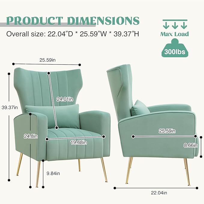Accent Chairs Set of 2, Upholstered Living Room Chairs, High Back Arm Chairs