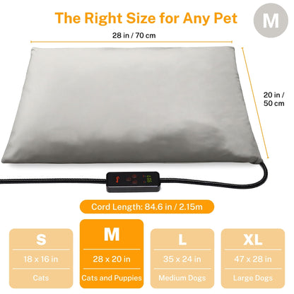 Toozey Small Pet Heating Pad, 6 Adjustable Temperature Dog Cat Heating Pad with Timer, Waterproof Heated Cat Bed with Chew Resistant Cord, Indoor Electric Pet Heated Mat 18x16in
