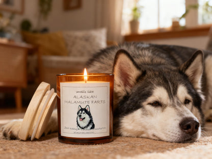 Alaskan Malamute Gifts & Decor, Dog Mom Gift for Women, Smells Like Alaskan Malamute Farts Candle - Lavender & Eucalyptus, Crafted by Natural Soy Wax & Natural Essential Oils