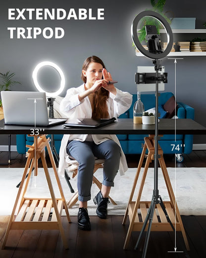 UBeesize 12" Ring Light with 74" Extendable Tripod Stand & iPad, Phone Holder, LED Circle Light with Phone,Tablet Holder for Video Recording, Photography, Live Stream, Makeup, Webcam, TikTok, YouTube