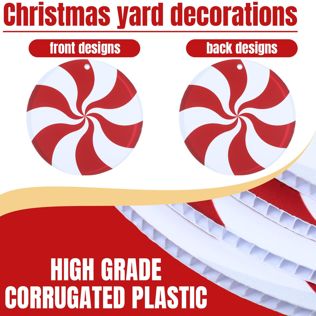 Soaoo 30 Pcs Outdoor Christmas Candy Cane Decorations Hanging Peppermint Christmas Yard Signs Double Sided Lawn Decorations Plastic Outside Hanging Yard Decor for Xmas Tree Porch Home