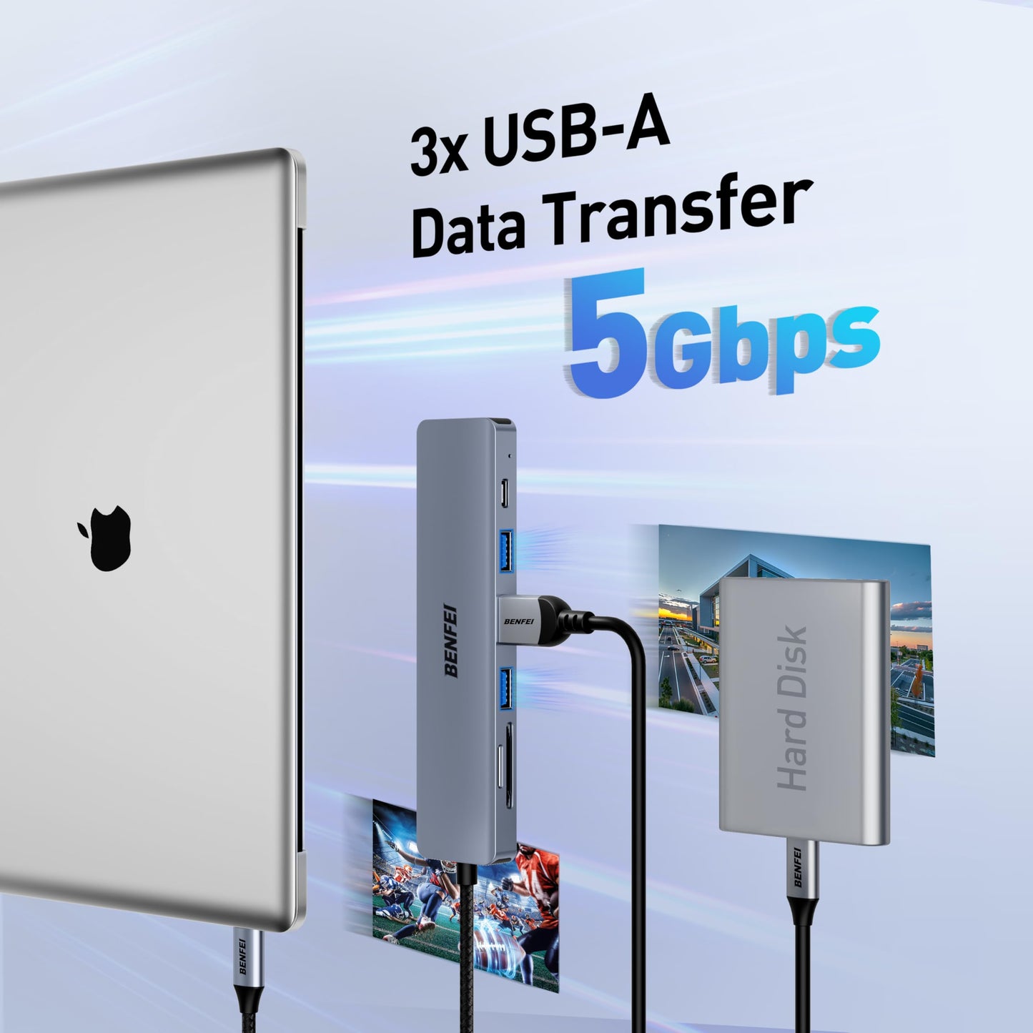 BENFEI USB C Hub 7 in 1, with HDMI 4K,2 USB Ports,SD/TF Card Reader Compatible with MacBook Pro 2019/2018/2017, Samsung Galaxy S9/S8[Aluminium Shell&Nylon Cable