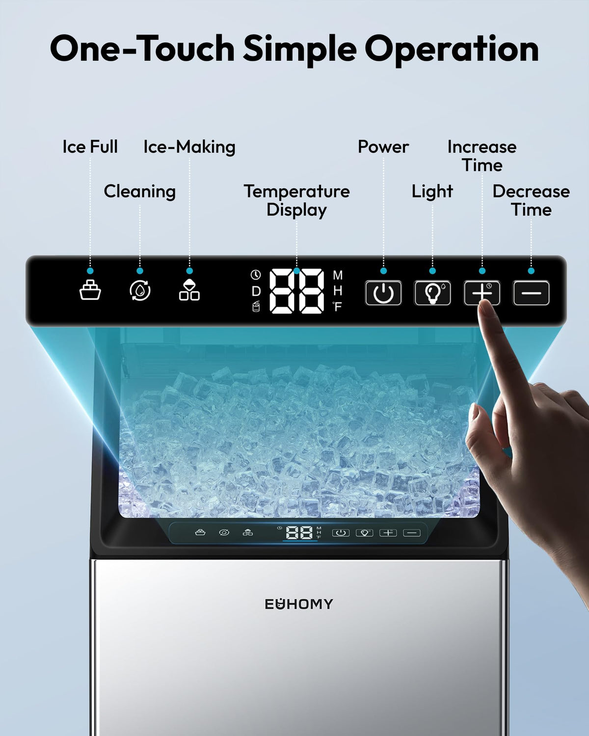 EUHOMY Commercial Ice Maker Machine,120lbs/24H Stainless Steel Under Counter Ice Machine with 33lbs Storage Bin, Freestanding Ice Maker for Home/Bar/Cafe/Restaurant(Mirror-Polished Stainless Steel)