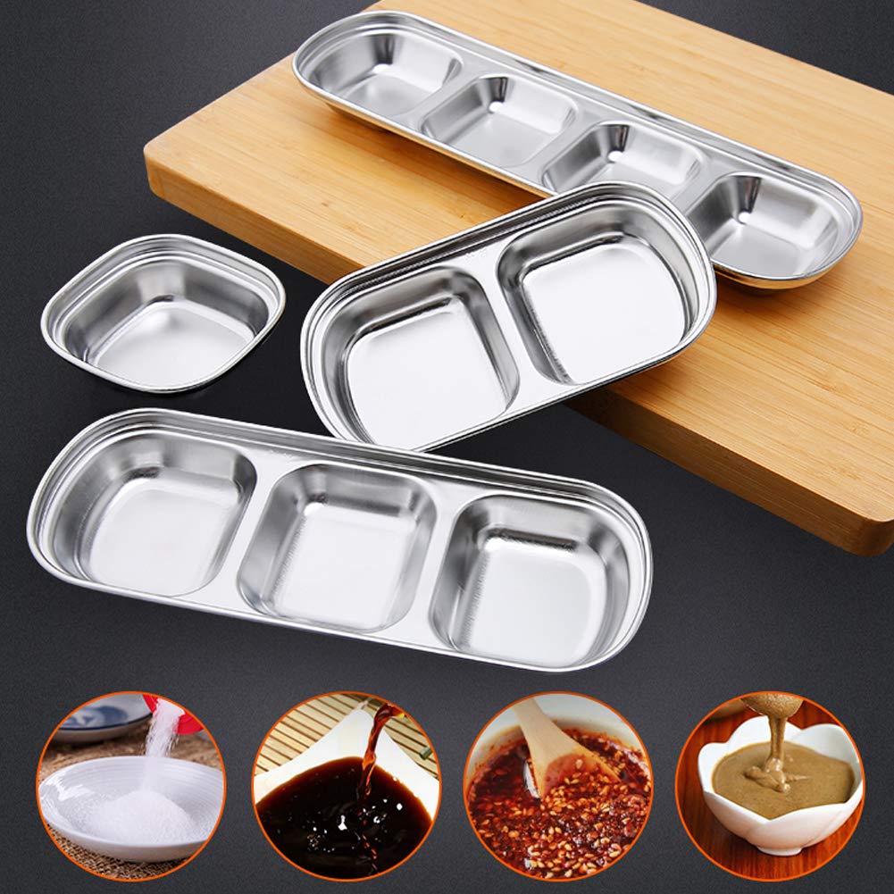 Apol 4 Pcs Stainless Steel Modern Condiment Dishes, Seasoning Dishes for Appetizer, Snacks, Condiments