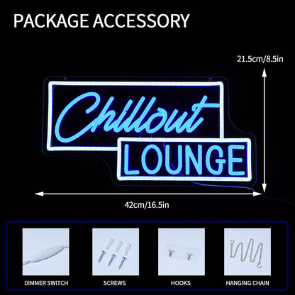 Virlusy Chillout Lounge Neon Sign for Wall Decor Dimmable Chill Led Light Signs Blue Letters Neon Light for Bar Bedroom Cafe Game Room Man Cave Club Decoration