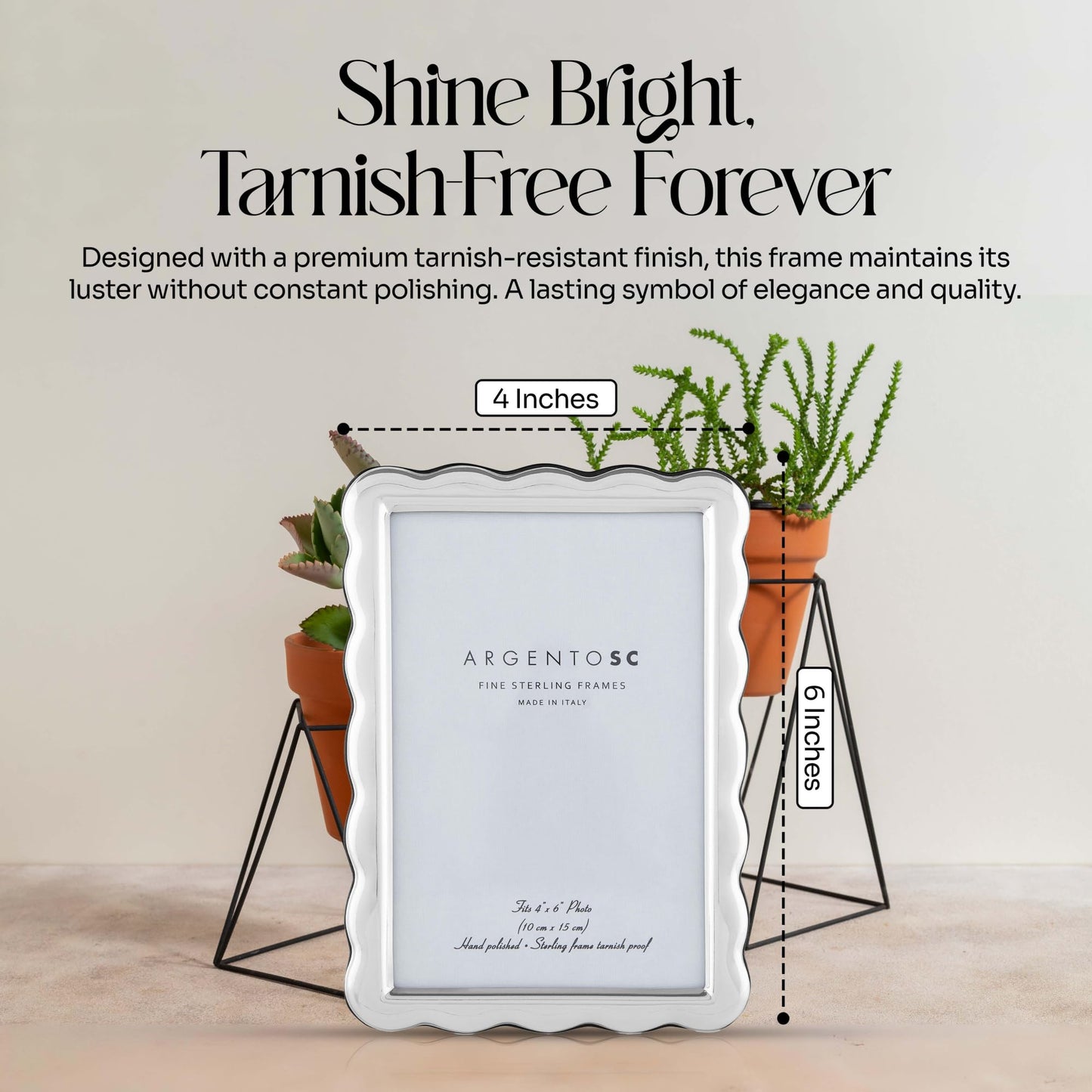 Argento SC Scalloped Sterling Silver Picture Frames - Handmade in Italy, Tarnish-free, Silver Picture Frame with Dual Easel for Portrait & Landscape Display, Exceptional Gift for Any Occasion (4 X 6)