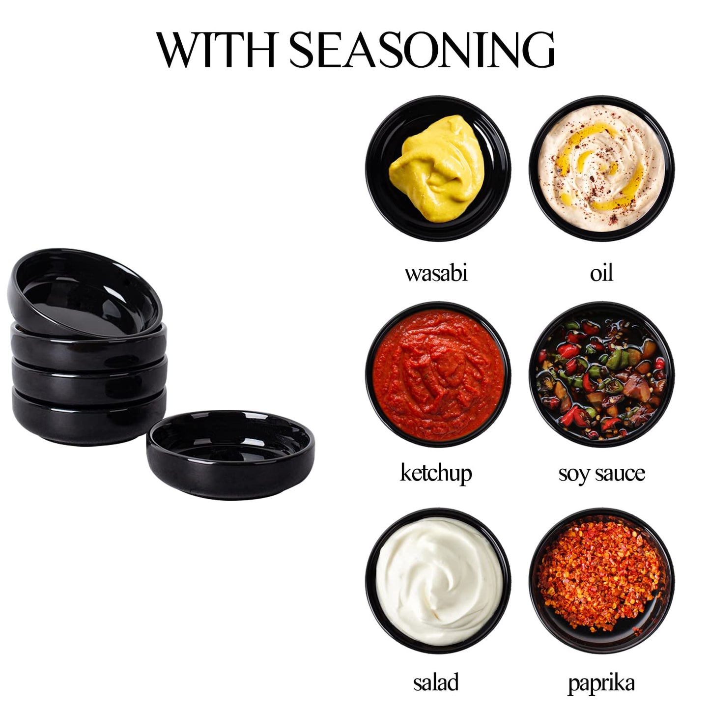 DELLING 3.5 oz Black Dipping Bowls Set of 8, Porcelain Sauce Cups - Charcuterie Cups for Soy Sauce, Condiments, Ketchup - Microwave & Dishwasher Safe Small Bowls