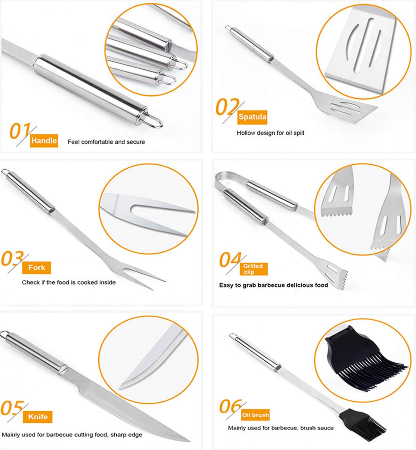 Emwel BBQ Grill Tools Set, 9 Pieces Stainless Steel BBQ Tool Sets +1 Barbecue Gloves, Outdoor Barbecue Grilling Utensil with Storage Case