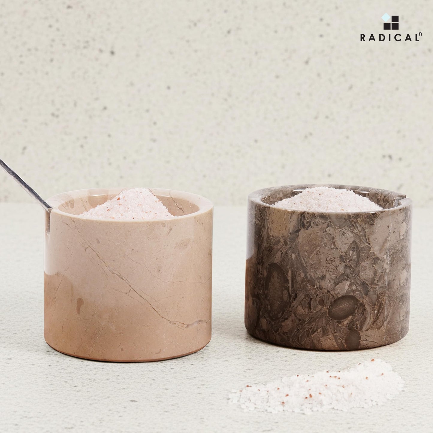 Radicaln Marble Salt Cellar with Lid and Tray 3" Inch Oceanic & Verona Handmade Set of 2 Seasoning Jars For Kitchen Storage, Ideal Table Sugar Bowl & Salt Dish For Countertop