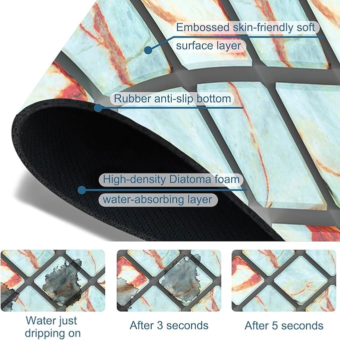 Rendering Marble Sink Splash Guard Faucet Mat Blue Wall Tiles Super Absorbent