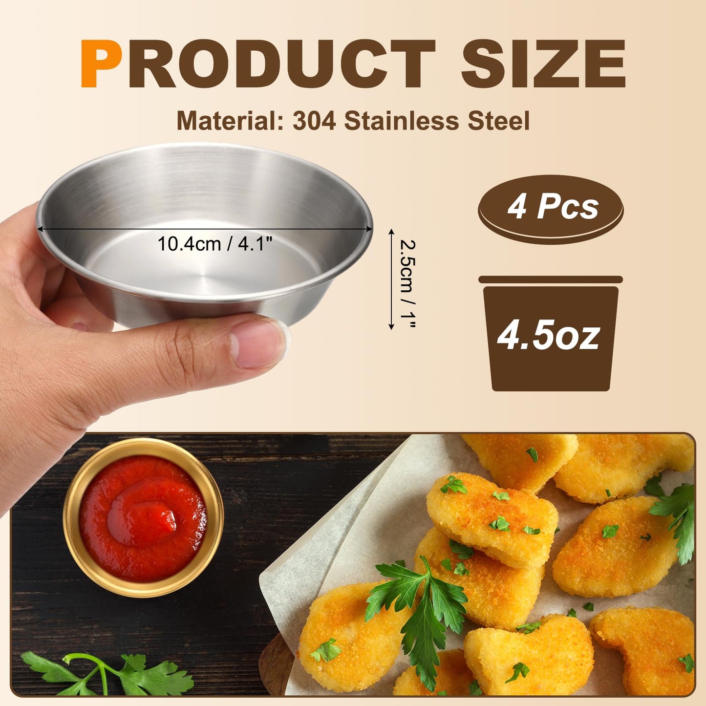 uxcell 4Pcs Stainless Steel Sauce Dipping Bowls, 4.5oz 4.1" Reusable Condiment Bowls Salad Dressing Containers Dipping Sushi Sauces Cups for Kitchen Restaurant, Silver