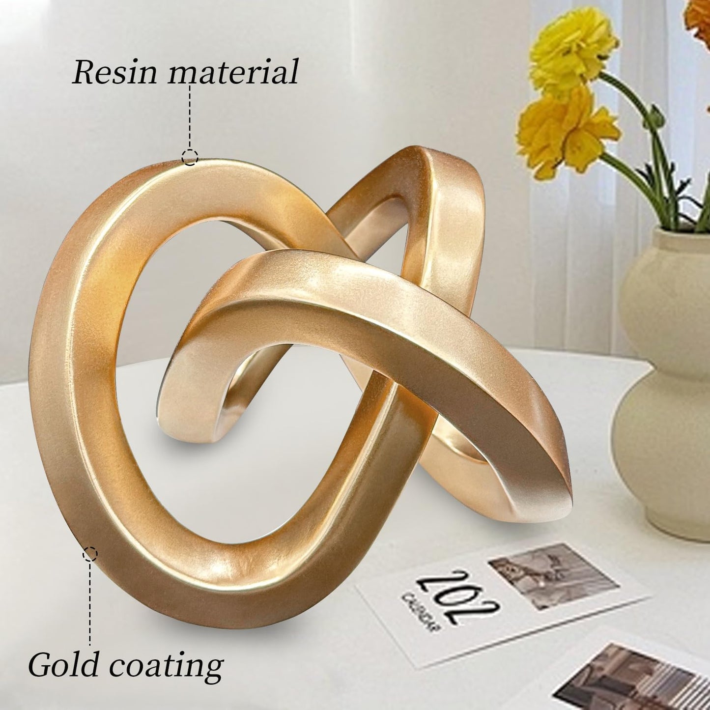toytoto Modern Gold Geometric Sculpture Gold Knot Home Accent Decor,Multi-Angle Geometric Sculptures Statues for Living Room Bedroom Office Desk Bookshelf Coffee Table Home Decorations