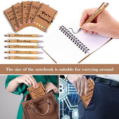 30 Sets Employee Appreciation Gifts Bulk Team College Graduate Thank You Gifts Inspirational Spiral Notebook with Sticky Note Motivational Bamboo Ballpoint Pens for Nurse Teacher Employees Coworker