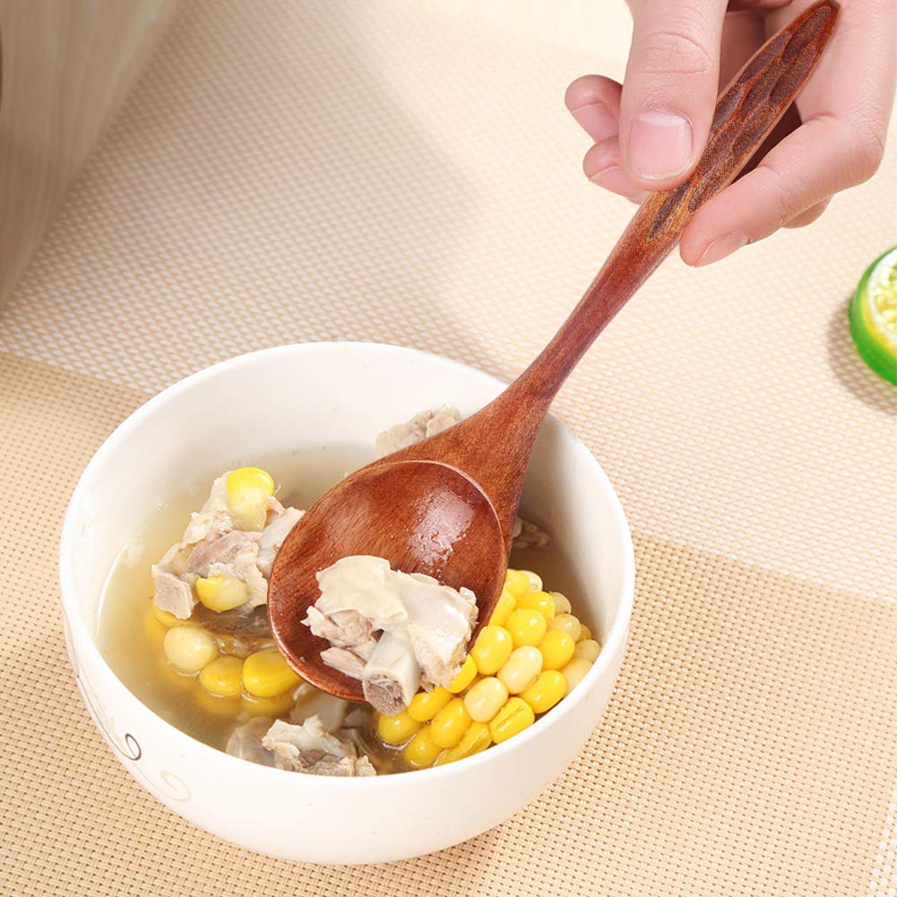 IQCWOOD Wooden Soup Spoons, Magic Wooden Spoons for Eating, 6 Pieces 6.8 inch Asian Soup Spoon for Salad Desserts, Coffee, Snacks, Cereal, and Fruit