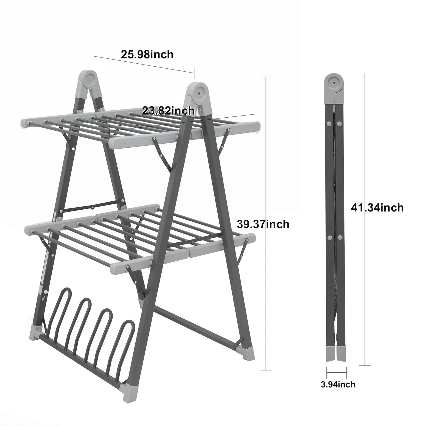 SHARNDY Electric Heated Clothes Drying Rack,Foldable Heated Garment Dryer with Timer Shut-Off Laundry Rack for Clothes Shoes Socks,Aluminum Alloy,Space Gray,Plug & Play,(39.37x25.98x23.82in)