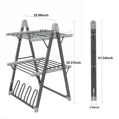 SHARNDY Electric Heated Clothes Drying Rack,Foldable Heated Garment Dryer with Timer Shut-Off Laundry Rack for Clothes Shoes Socks,Aluminum Alloy,Space Gray,Plug & Play,(39.37x25.98x23.82in)