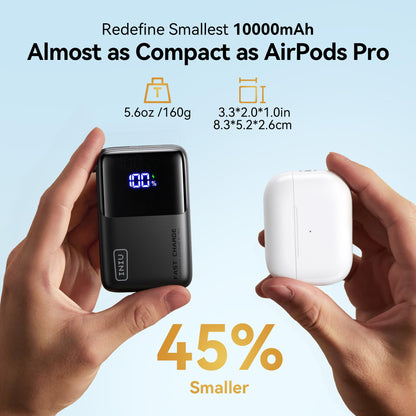 INIU Pocket Size Portable Charger, Ultra Small 10000mAh 45W PD Power Bank, USB C in&Out Fast Charging Battery Pack, Travel Essentials Powerbank for iPhone 17 16 15 14 Pro Air, Xiaomi, Samsung S24 etc