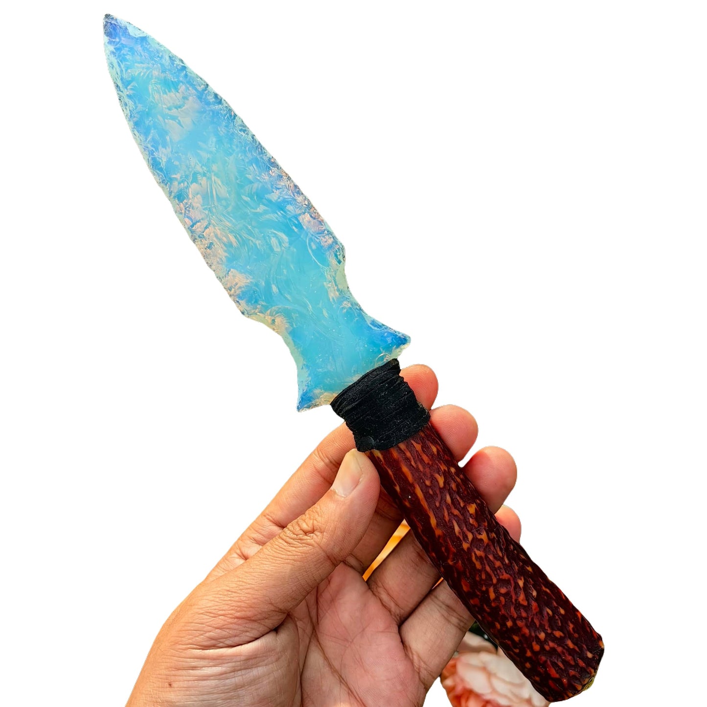 Handmade Opal Obsidian Crystal Arrowhead Knife | Healing Stone for Chakra Balancing | Spiritual Tool, Meditation Gift, Natural Gemstone Decor (Opal Arrow knife2)